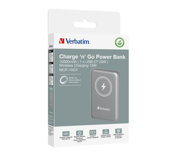 VERBATIM Charge 'n' Go Magnetic Wireless Power Bank 10000mAh szary 32249 - 1236535 - zdjęcie 2